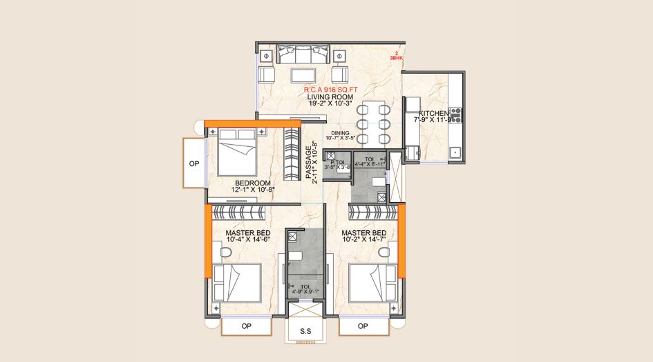 One-Vara-Floor-Plan-3 BHK-916 Sqft